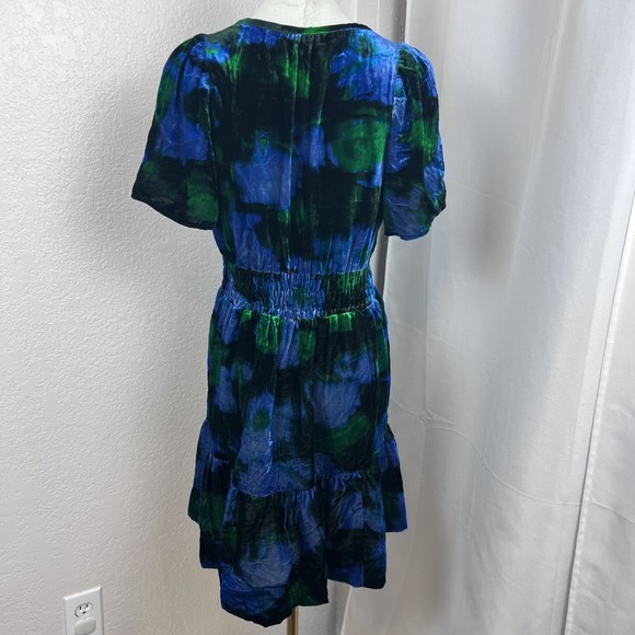 Anthropologie Mini Dress Womens Small Blue Floral Somerset Velvet Tiered Boho - Picture 5 of 13